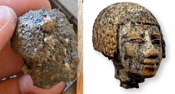 Una cabeza de marfil encontrada recientemente en el templo de Artemisa Amarynthos tiene rasgos egipcios. (Escuela Suiza de Arqueología en Grecia)