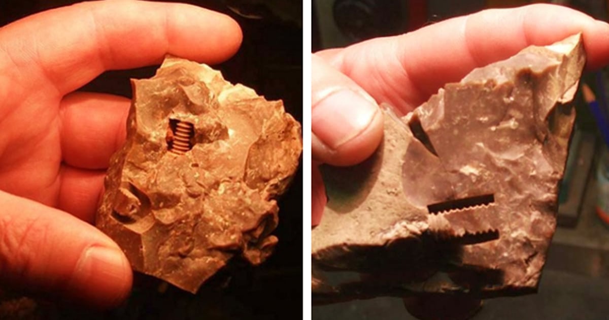 Este extraño artefacto hecho por el hombre se encontró escondido dentro de la piedra, ¿un artefacto prehistórico de alta tecnología?
