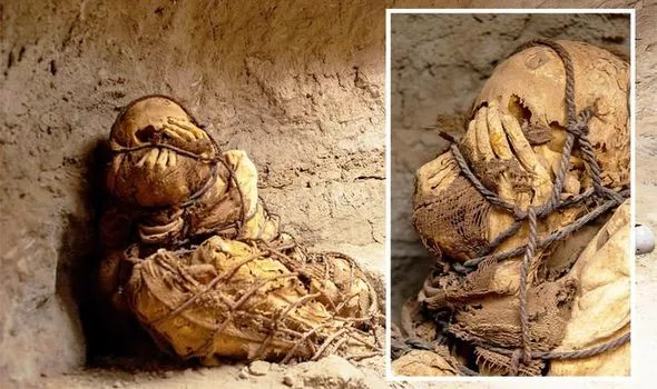 Arqueólogos descubren momia de 1.200 años atada con cuerda